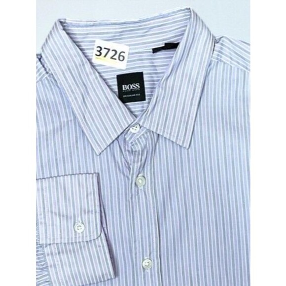 Hugo Boss Regular Fit Striped Button Up Long Sleeve Dress Shirt Men Size XL Purp - Picture 1 of 11